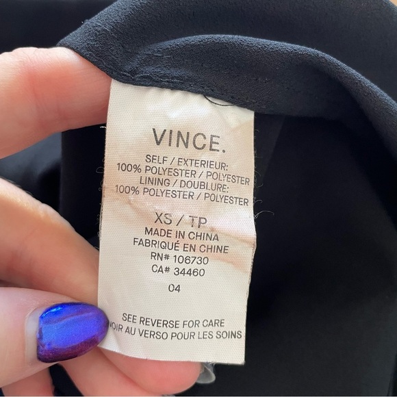 Vince Crepe Satin Trim Black Sleeveless High Low Shift Dress V3108-50564 EUC XS - Picture 9 of 11